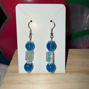 Elegant Blue Lampwork Glass Beaded Dangle Earrings